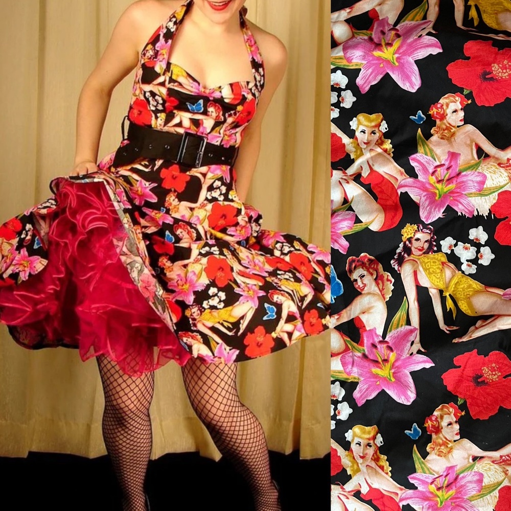 Hell Bunny Tropical Pinup Halter Dress Size M